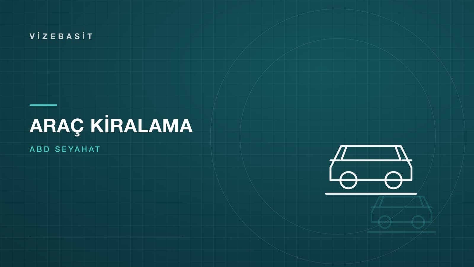 ABD araç kiralama için otomobil silueti motifli koyu teal kapak görseli