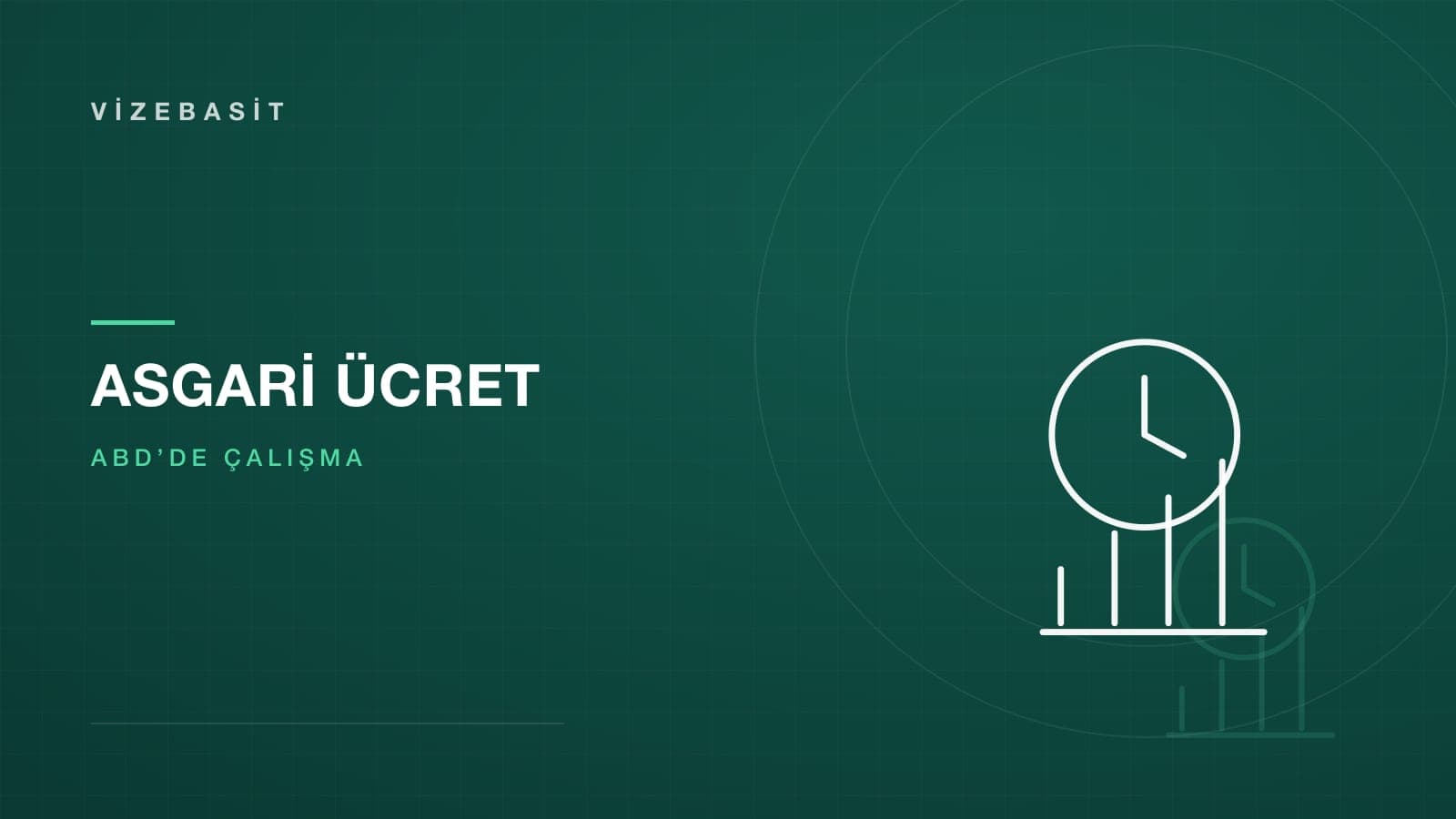 ABD’de asgari ücret için saat ve yükselen ücret çubukları motifli koyu yeşil-teal kapak görseli