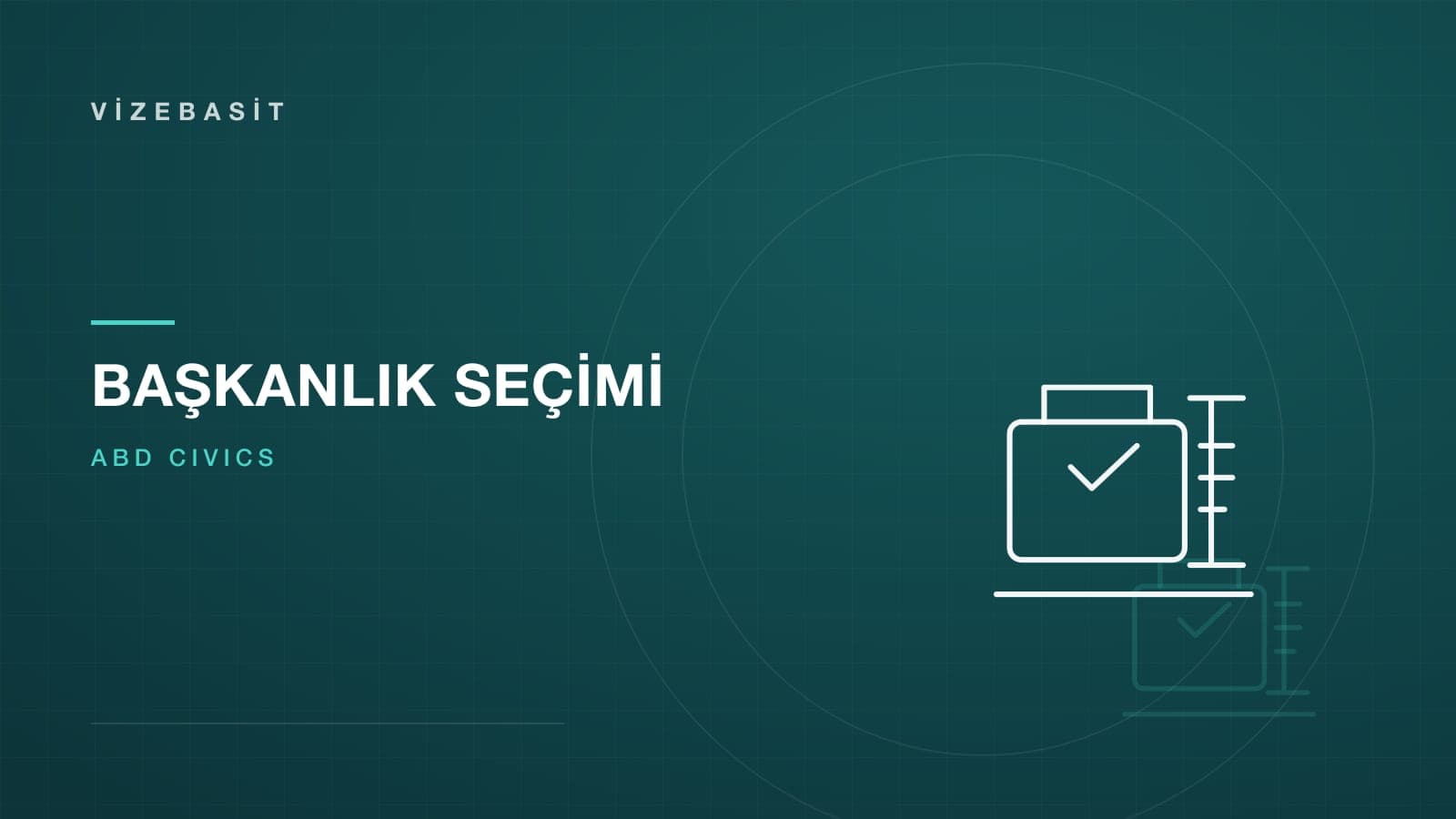 ABD başkanlık seçimi için oy sandığı ve onay işareti motifli koyu teal kapak görseli