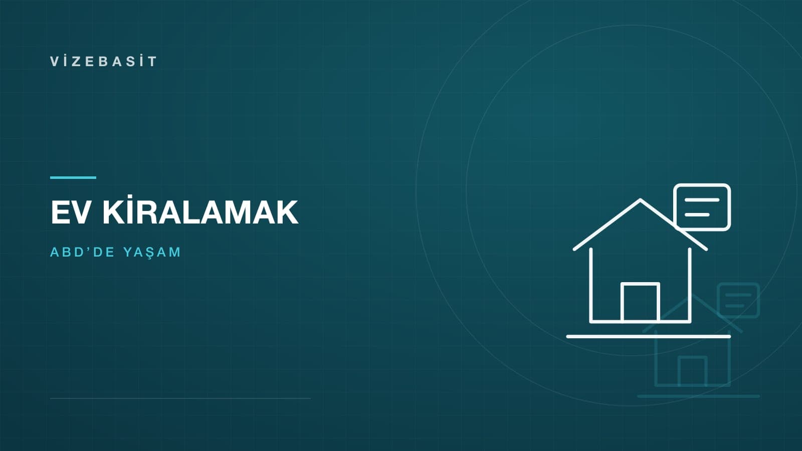 ABD’de ev kiralamak için ev silueti ve kira sözleşmesi motifli koyu mavi-teal kapak görseli