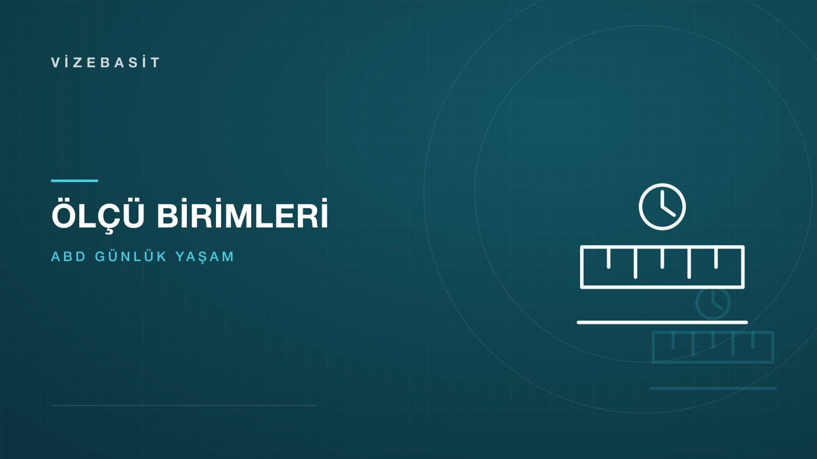 ABD ölçü birimleri için cetvel ve termometre motifli koyu mavi-teal kapak görseli
