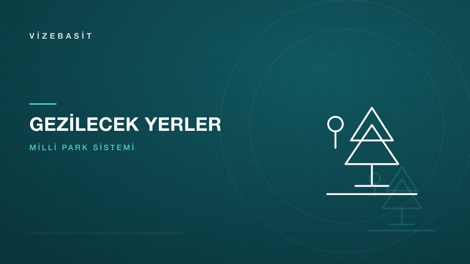 ABD milli park sistemi ve gezilecek yerler için çam ağacı ve işaret direği motifli kapak görseli