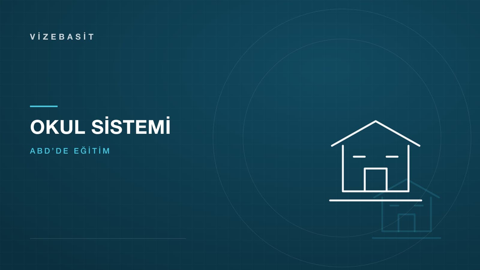 ABD okul sistemi için okul binası ve kademe basamakları motifli koyu mavi-teal kapak görseli