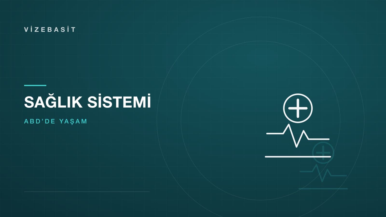 ABD sağlık sistemi için tıbbi haç ve kalp ritmi çizgisi motifli koyu teal kapak görseli